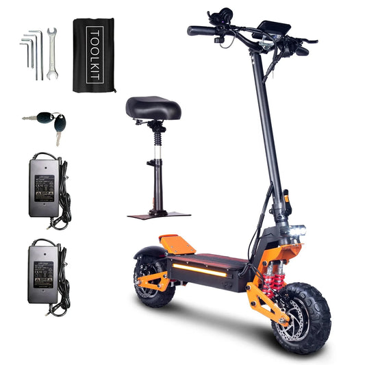 X5 6000W Scooter Elétrico de Motor Duplo na China Estoque 60v 40ah Scooter Remoto de Bateria Grande com Assento Pneus de 11 polegadas