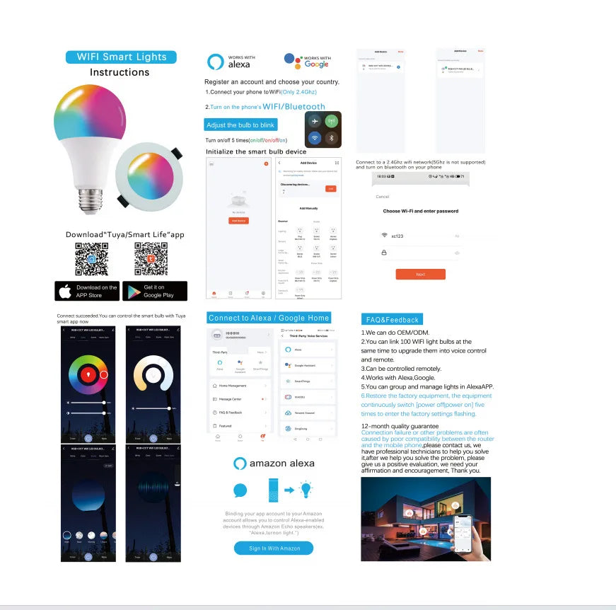 Lâmpada Inteligente Tuya Smart RGB E27 — 9W/15W, Wi-Fi, Bluetooth, Alexa e Google Home
