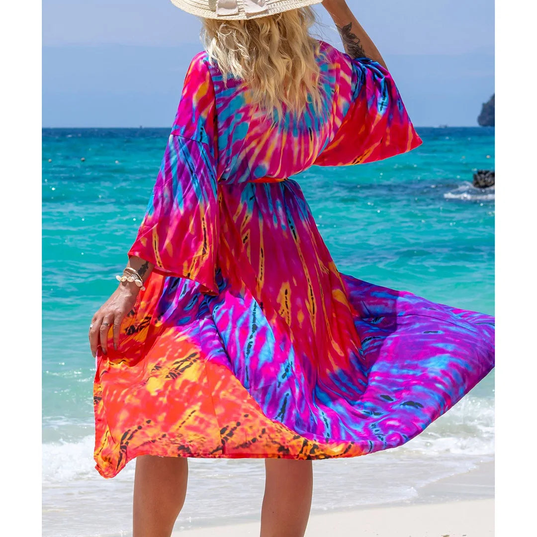 Quimono Boho Longo de Praia — Estampado, Feminino e Perfeito para o Verão