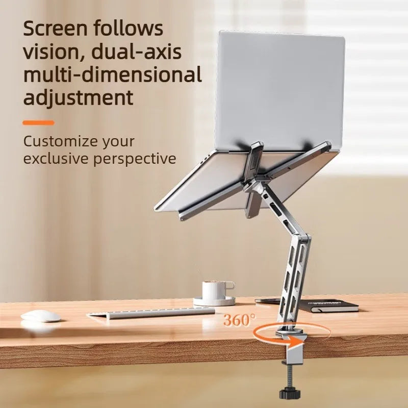 Suporte de Laptop e Tablet 2 em 1 Destacavel — Aluminio, Rotacao 360°, Dobravel para Mesa