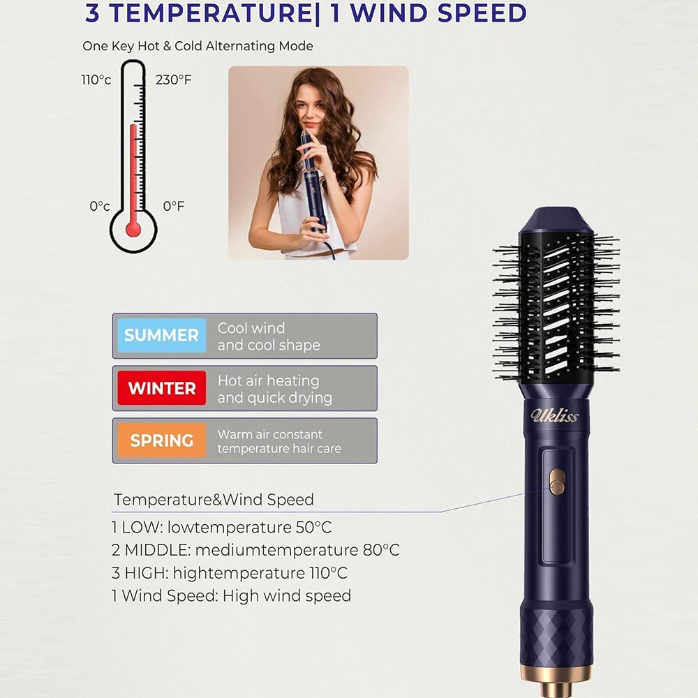 Escova Modeladora Elétrica 6 em 1 — Secador, Babyliss e Pente Aquecido para Estilização Profissional