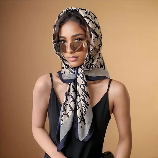 Lenço de imitação de seda feminino vintage elegante versátil impresso seda primavera faixa de cabelo hijab sunsceen lenço xale envoltórios