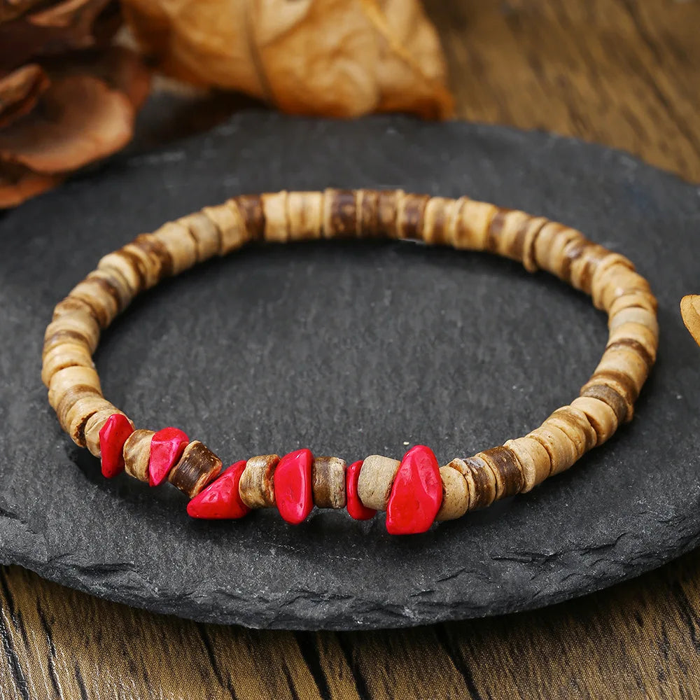 Bohemia casca de coco madeira grânulo pulseira retro irregular pedra natural jóias masculinas acessórios de moda presentes femininos
