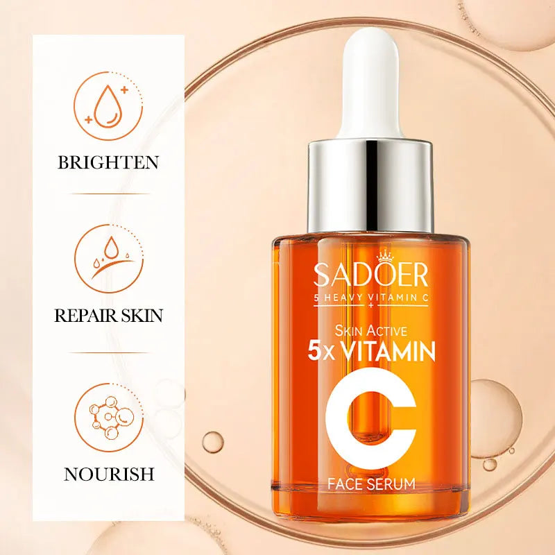 Sérum Facial de Vitamina C Coreano — 5 Funções: Hidratação, Brilho, Poros Reduzidos e Reparação