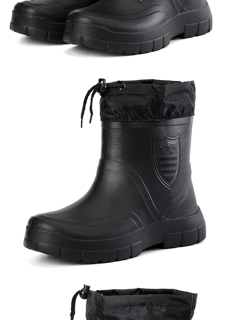 2024 botas de chuva masculinas versáteis à prova dwaterproof água ao ar livre sapato leve veludo moda bota curta casual conforto masculino sapatos de água
