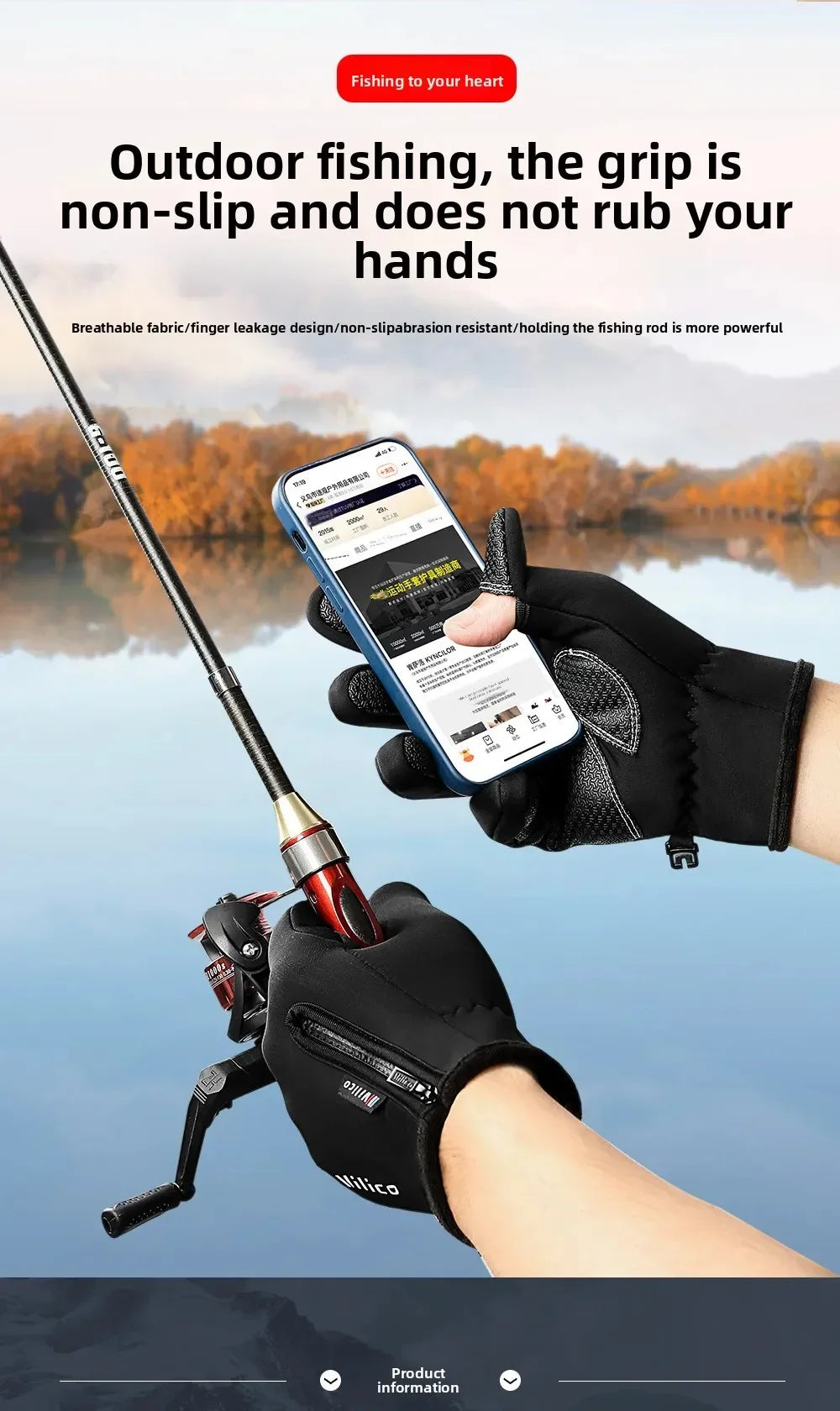 Vilico Luvas de pesca para motocicleta com tela sensível ao toque quente, à prova de vento, duráveis, antiderrapantes, à prova d'água, respiráveis para outono e inverno