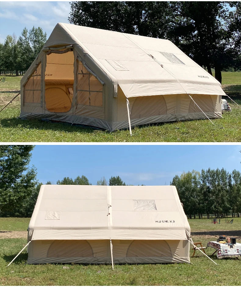 Barraca de Camping em Lona - Barraca de Algodão Impermeável, Respirável, Resistente para Camping em Família e Glamping ao Ar Livre.