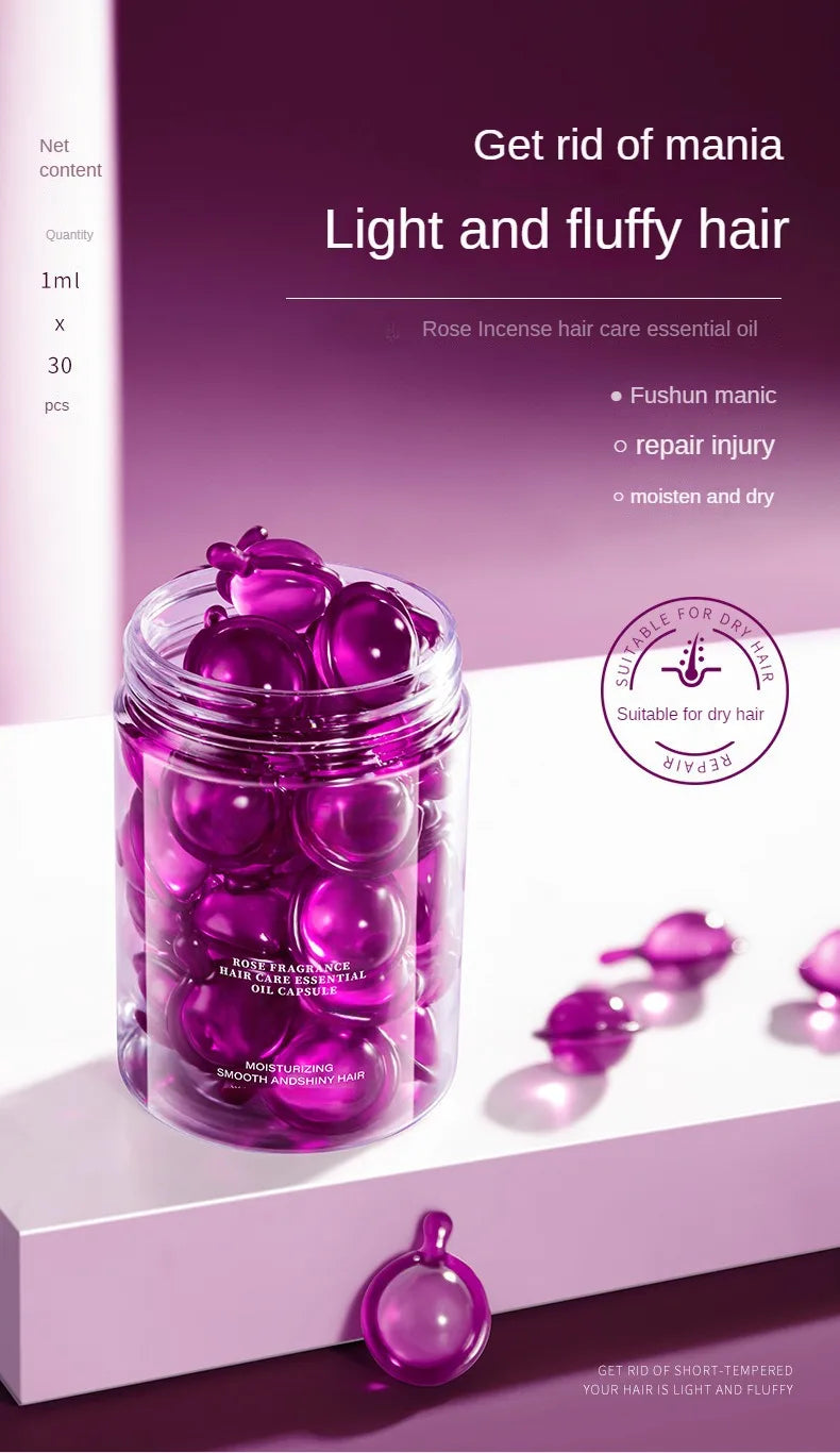 Sérum Capilar em Cápsulas de Rosa — Anti-Frizz, Condicionador para Cabelos Crespos e Ressecados