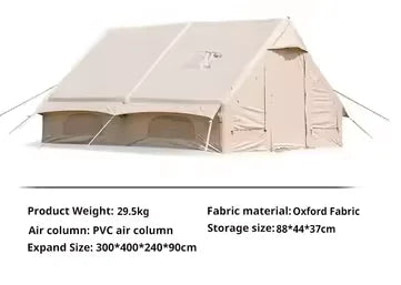 Barraca Inflável para Camping 4 Estações, Tenda de Algodão Expandida com Um Quarto para Eventos ao Ar Livre, Festas, RV e Glamping Familiar