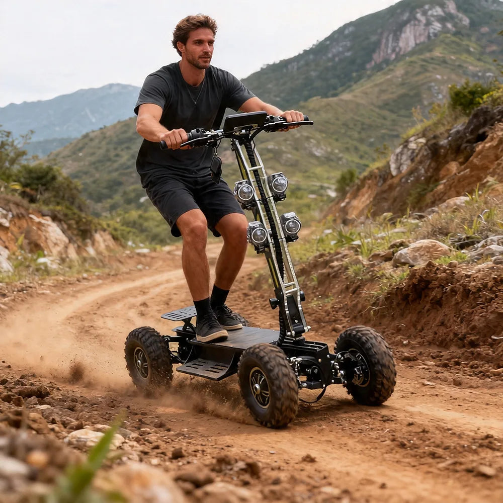 Scooter Elétrico de Alta Velocidade de 13 Polegadas com 4 Rodas – Veículo Dobrável Off-Road com Tração Dupla/Integral para Uso Externo e Patrulha
