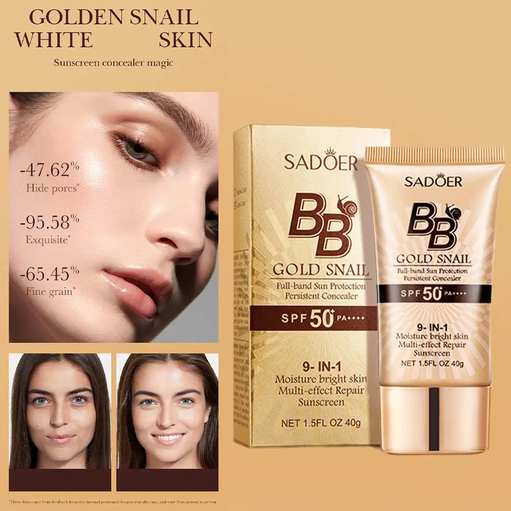 BB Cream Protetor Solar com Caracol Dourado — FPS 50+, Hidratante e Corretivo Facial 40g