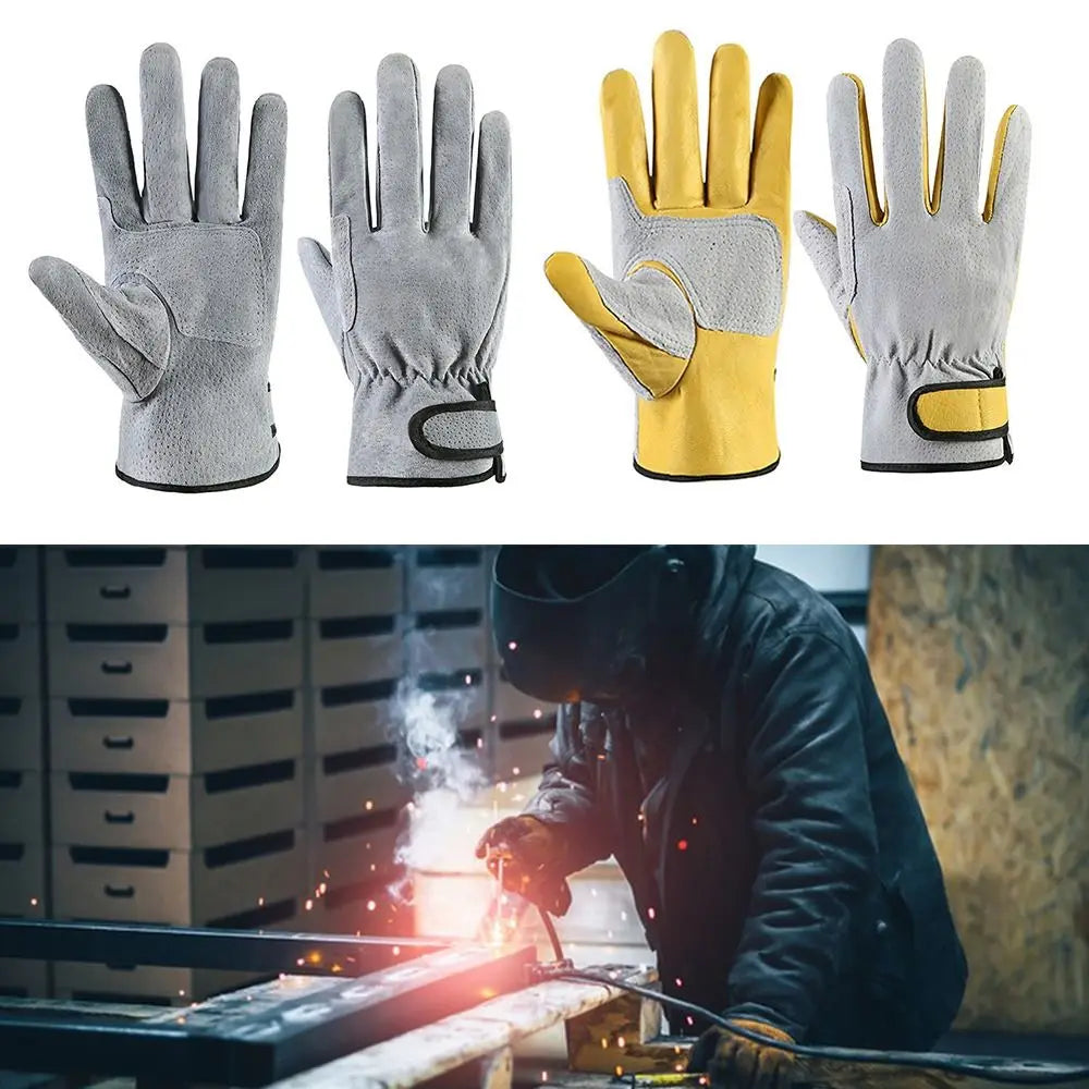 Luvas de Soldagem em Couro, Resistentes ao Fogo e ao Calor, Luvas de Trabalho Anti-Corte para o Local de Trabalho, Lareira, Forno e Soldador