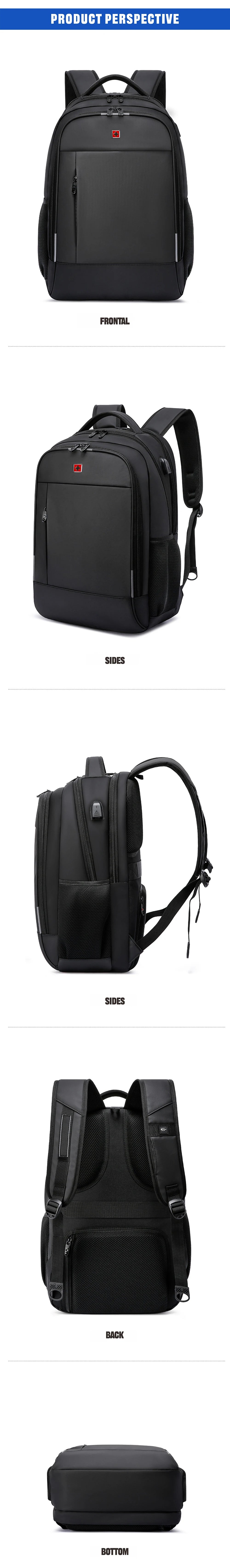 Mochila Masculina Antifurto Impermeável com USB — Grande Capacidade para Notebook 15,6" e 17,3"