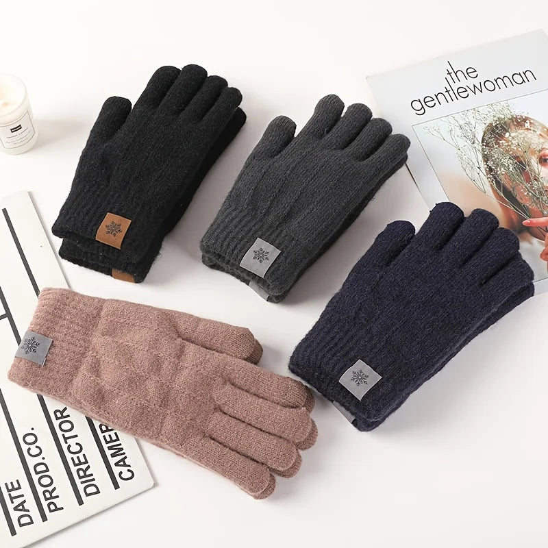 Luvas quentes de inverno para homens e mulheres, tela sensível ao toque, camada dupla, veludo, espesso, à prova de vento e frio, luvas de malha para ciclismo