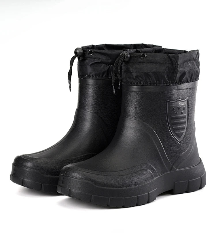 2024 botas de chuva masculinas versáteis à prova dwaterproof água ao ar livre sapato leve veludo moda bota curta casual conforto masculino sapatos de água