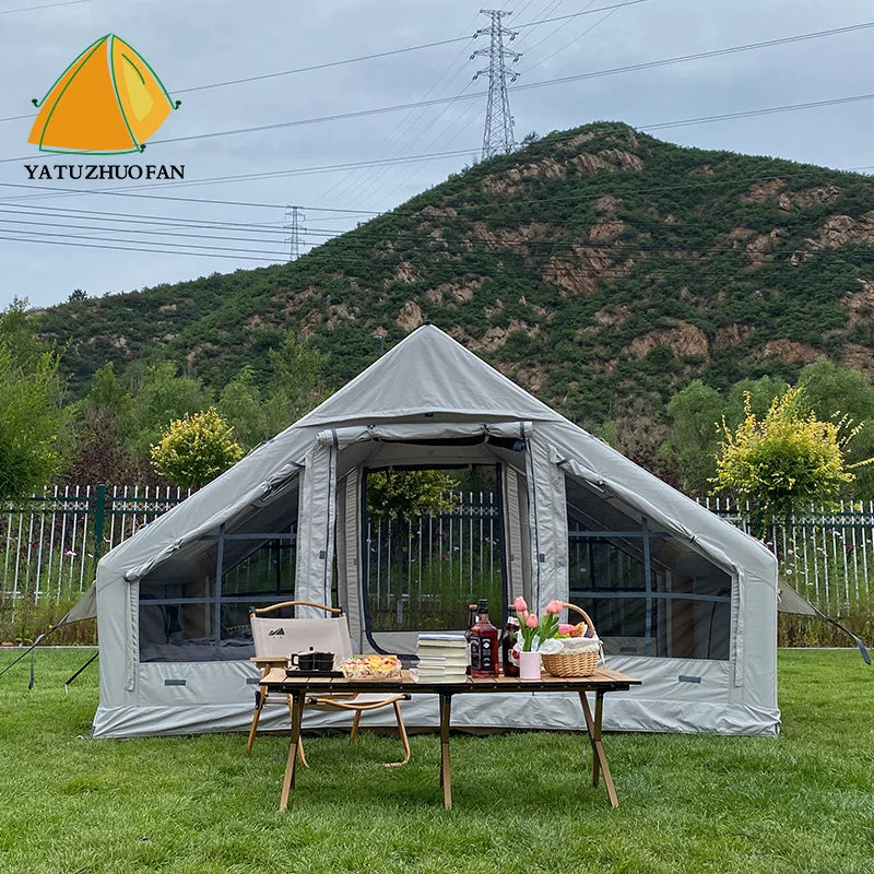 Tenda Inflável de Glamping com Sistema de Iluminação LED, Abrigo de Camping Luxuoso para 10 Adultos