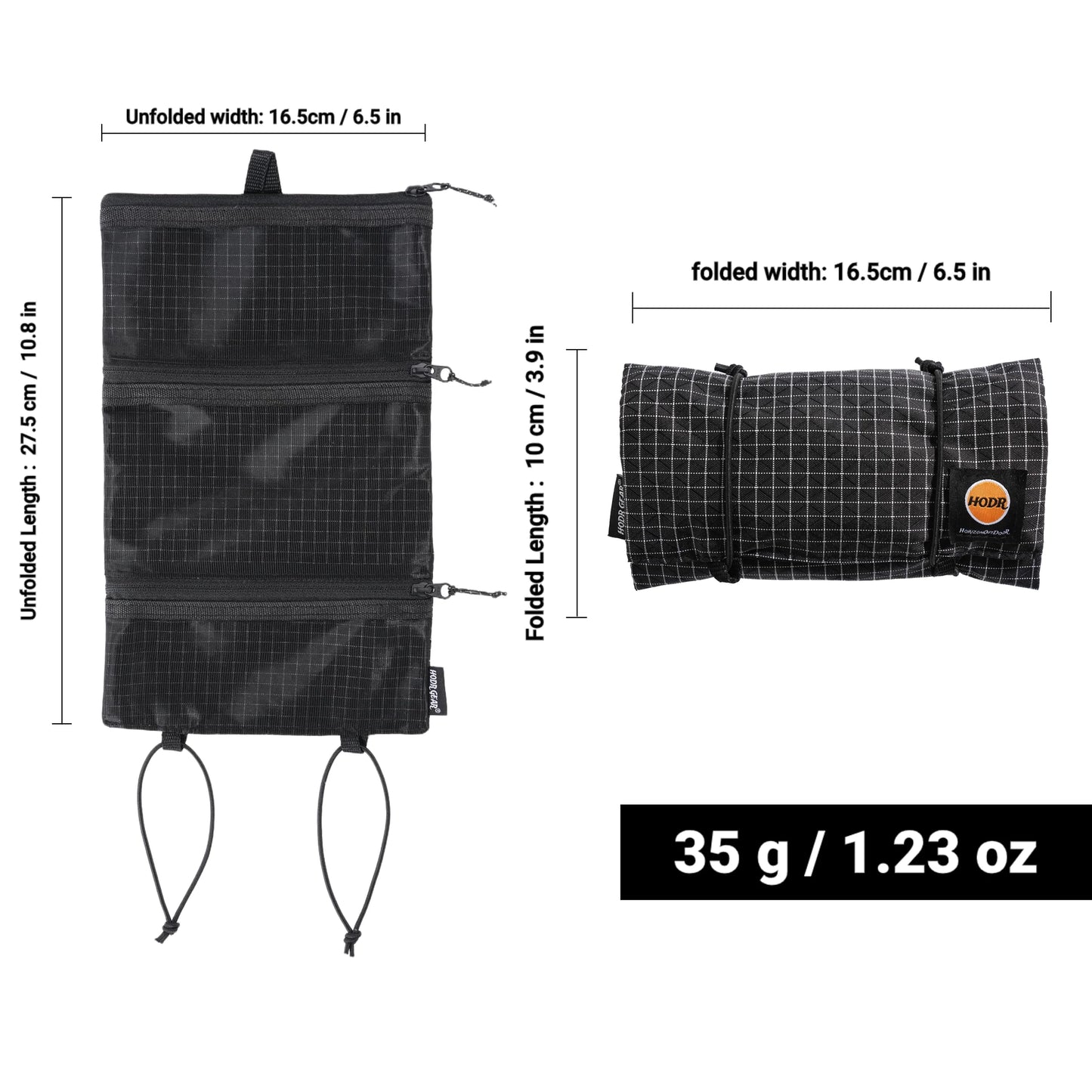 Organizador de produtos de higiene pessoal ultraleve HODRGEAR UHMWPE Gridstop |   Bolsa de malha enrolada de 35g |   Zíperes YKK |   Caminhadas e armazenamento EDC UL GEAR