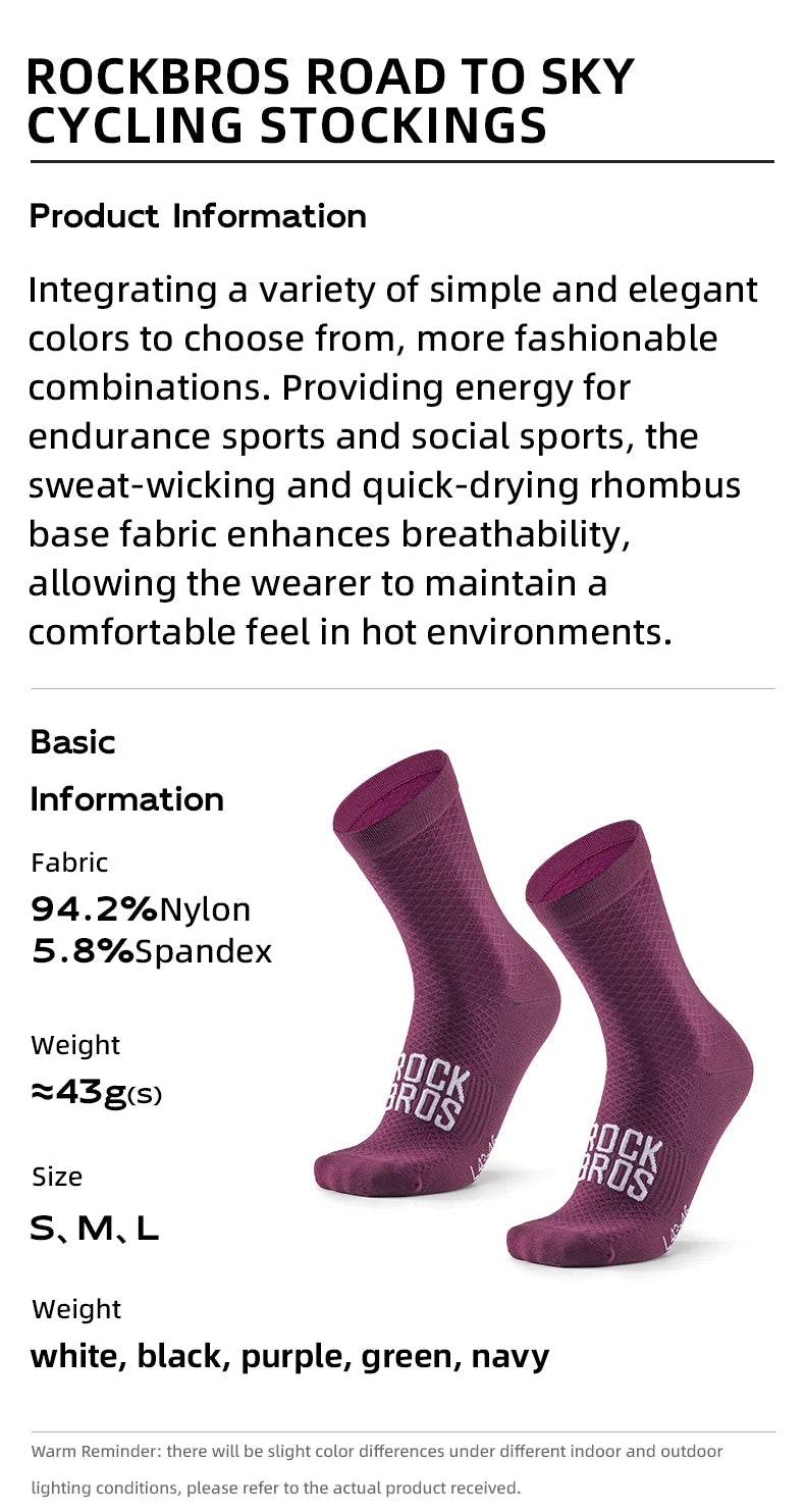 Meias esportivas ROCKBROS ROAD TO SKY, respiráveis, para ciclismo de estrada e MTB, alta elasticidade, absorção de impacto, um par de meias para bicicleta
