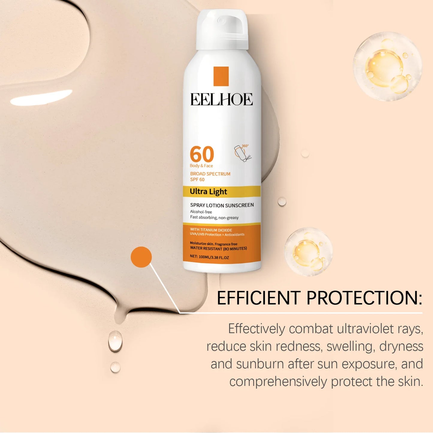 Protetor Solar em Spray FPS 50 — À Prova d'Água, Hidratante e Iluminador para Rosto e Corpo
