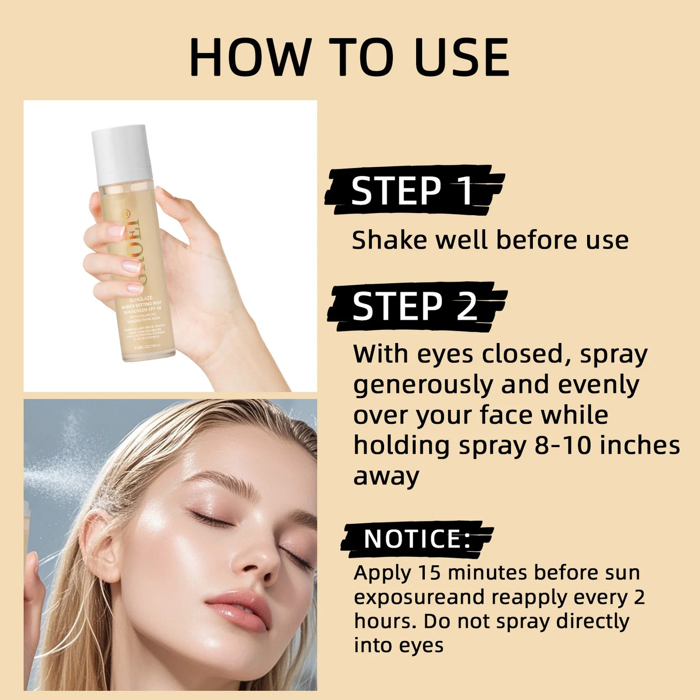 Spray Fixador com Protetor Solar FPS 50 — 100ml, Leve e Não Oleoso para Cuidados Faciais