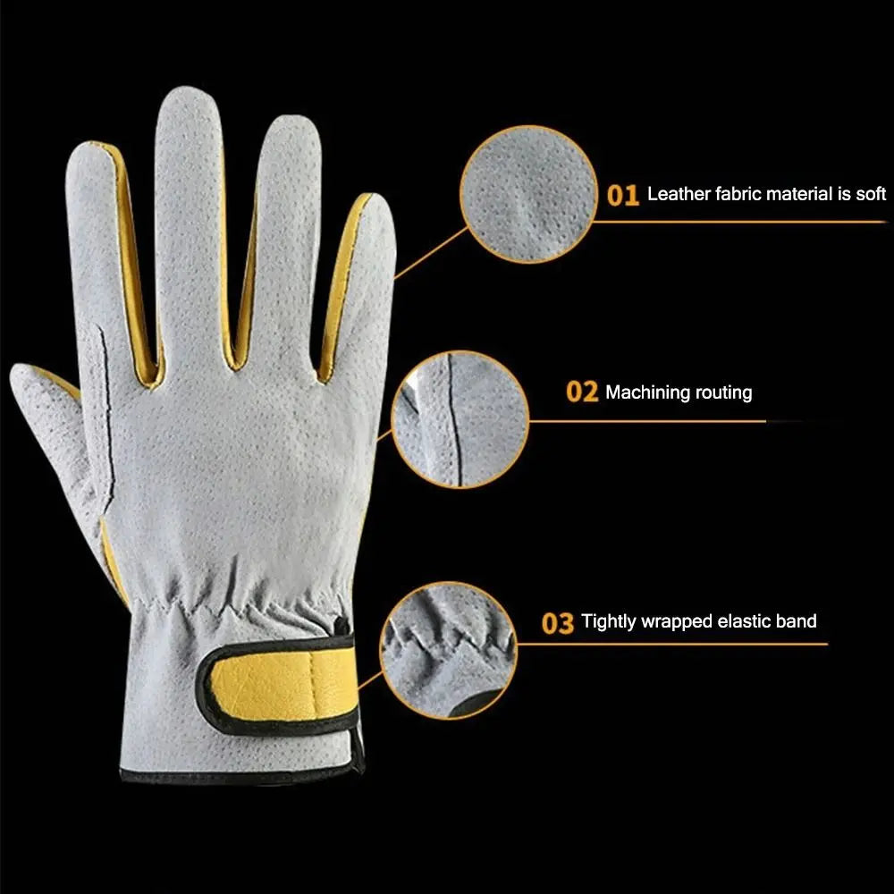 Luvas de Soldagem em Couro, Resistentes ao Fogo e ao Calor, Luvas de Trabalho Anti-Corte para o Local de Trabalho, Lareira, Forno e Soldador