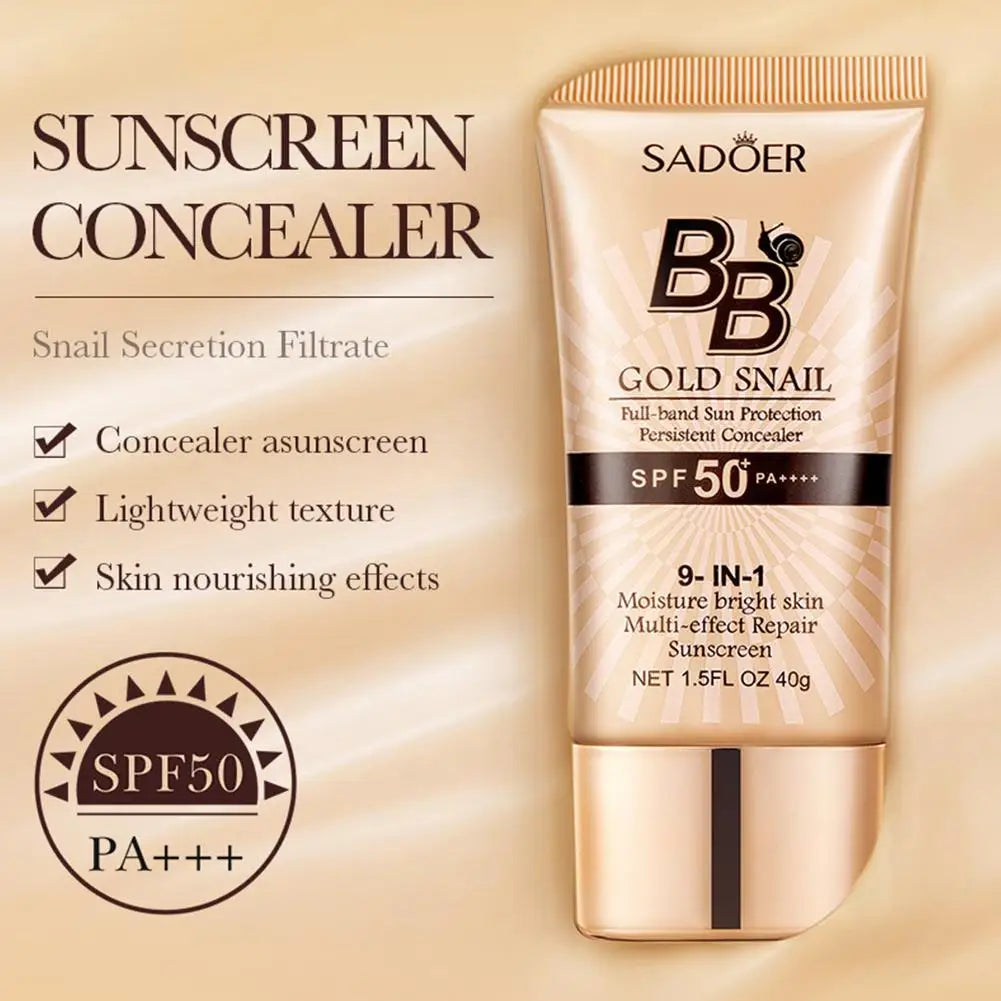 BB Cream Protetor Solar com Caracol Dourado — FPS 50+, Hidratante e Corretivo Facial 40g