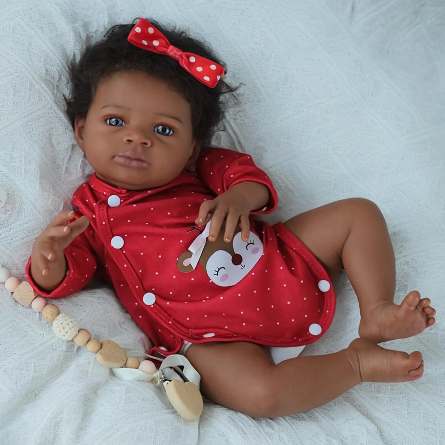 Boneca Reborn Afro-Americana Belíssima de 50cm — Pele Realista 3D, Cabelo Enraizado à Mão e Kit Completo