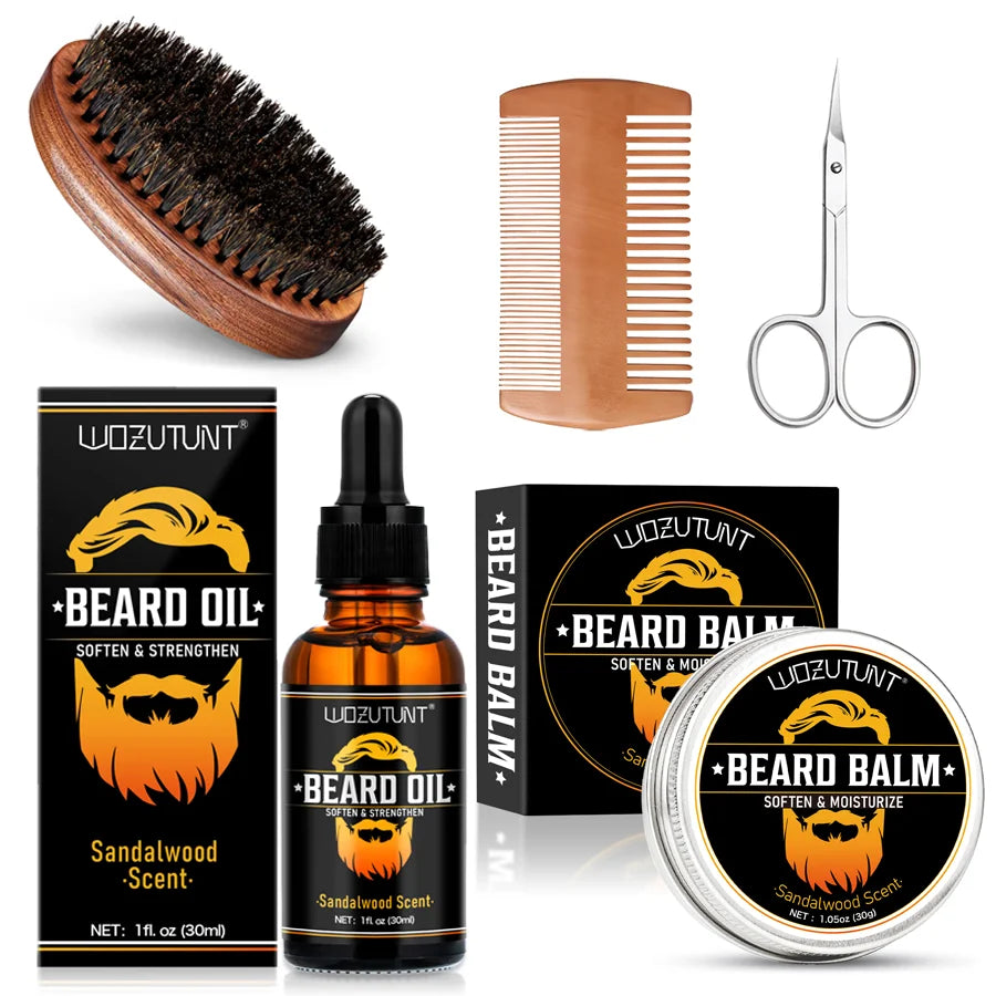 Kit de Cuidados para Barba com Óleo e Bálsamo — Hidratante, Nutritivo e com Ferramentas de Acabamento