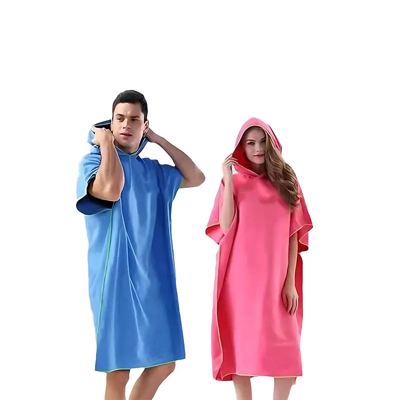 Toalha de Banho de Microfibra com Capuz para Adultos, Toalha de Praia de Secagem Rápida e Absorvente, Robe Vestível com Mangas