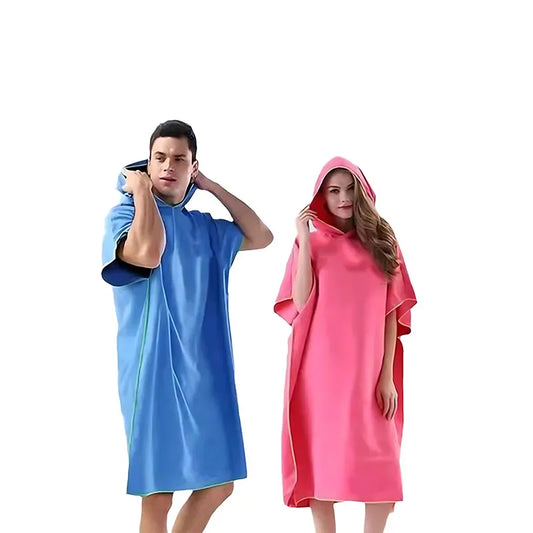 Toalha de Banho de Microfibra com Capuz para Adultos, Toalha de Praia de Secagem Rápida e Absorvente, Robe Vestível com Mangas