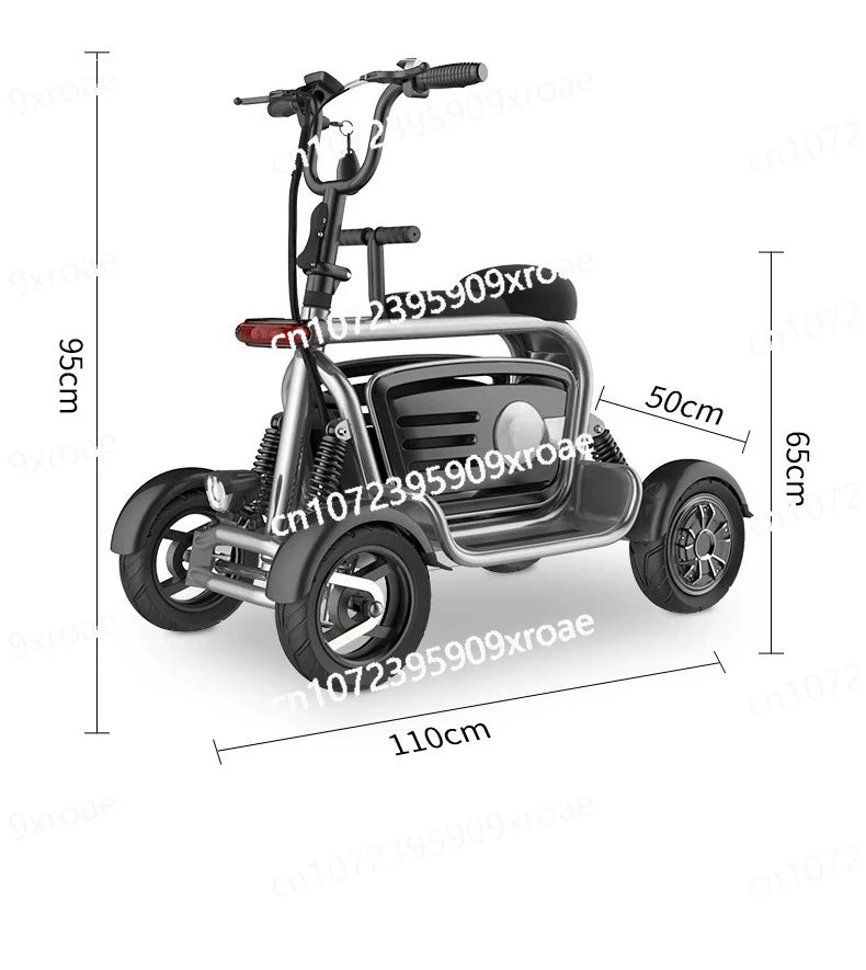 Scooter Elétrico para Mulheres com 4 Rodas e Motor Duplo, 800W 48V, Scooter de Mobilidade com Grande Cesto de Armazenamento e 2 Assentos