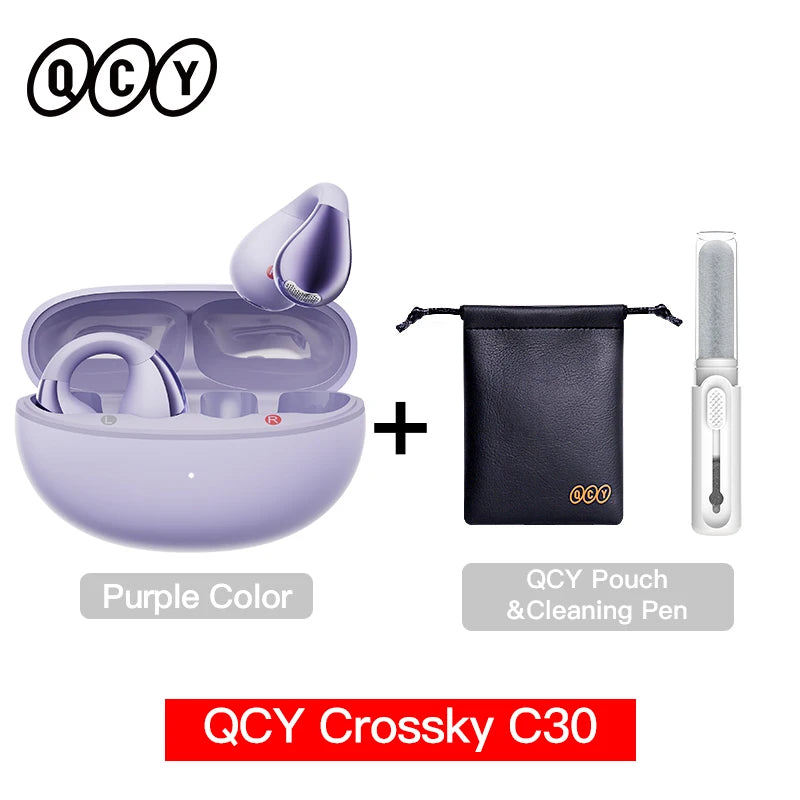 Fones de Ouvido Sem Fio QCY Crossky C30 — Bluetooth 5.4, Clip para Ouvido, 25h de Bateria, IPX4