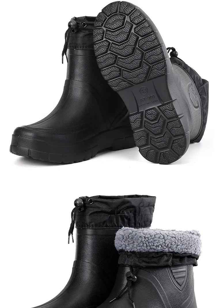 2024 botas de chuva masculinas versáteis à prova dwaterproof água ao ar livre sapato leve veludo moda bota curta casual conforto masculino sapatos de água