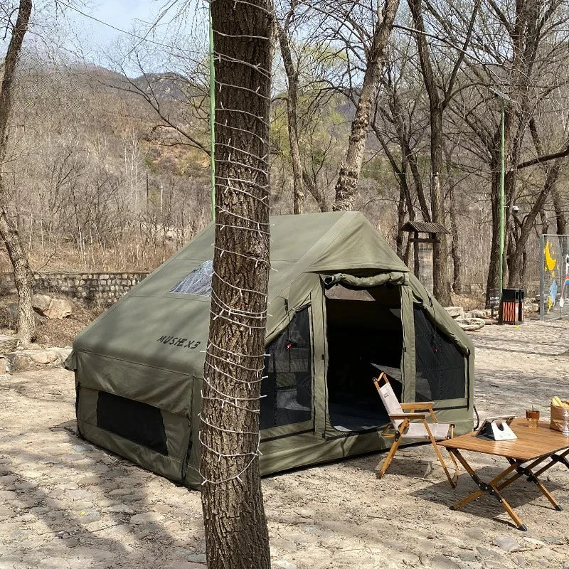 6.4 ㎡   Tenda Inflável Impermeável de Algodão para Glamping, Viagens em Família e Eventos, Hermética com Duas Portas para Acampamento ao Ar Livre