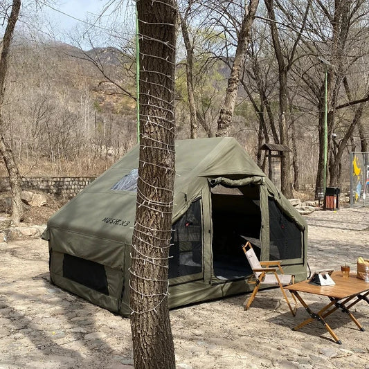 6.4 ㎡   Tenda Inflável Impermeável de Algodão para Glamping, Viagens em Família e Eventos, Hermética com Duas Portas para Acampamento ao Ar Livre