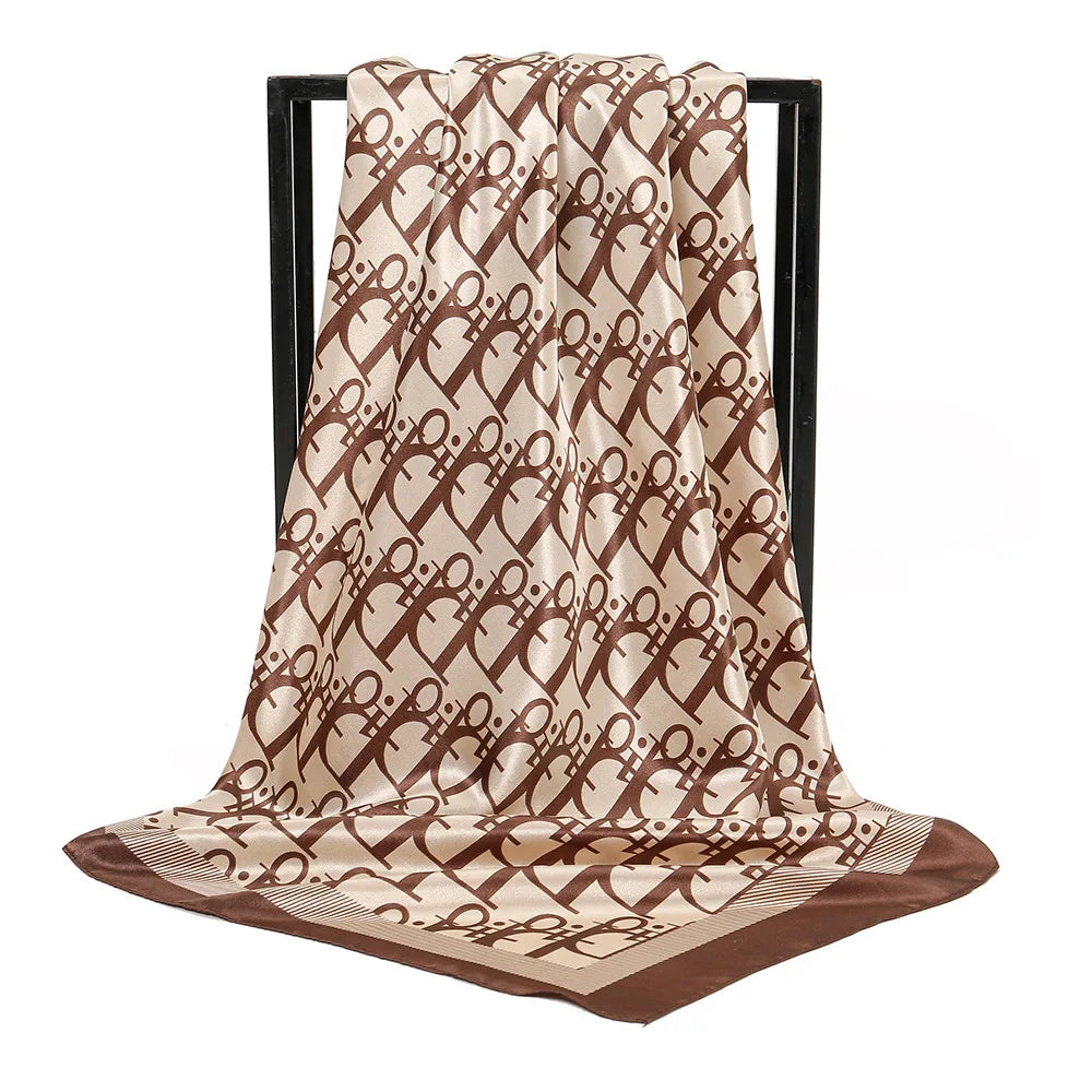 Lenço de imitação de seda feminino vintage elegante versátil impresso seda primavera faixa de cabelo hijab sunsceen lenço xale envoltórios