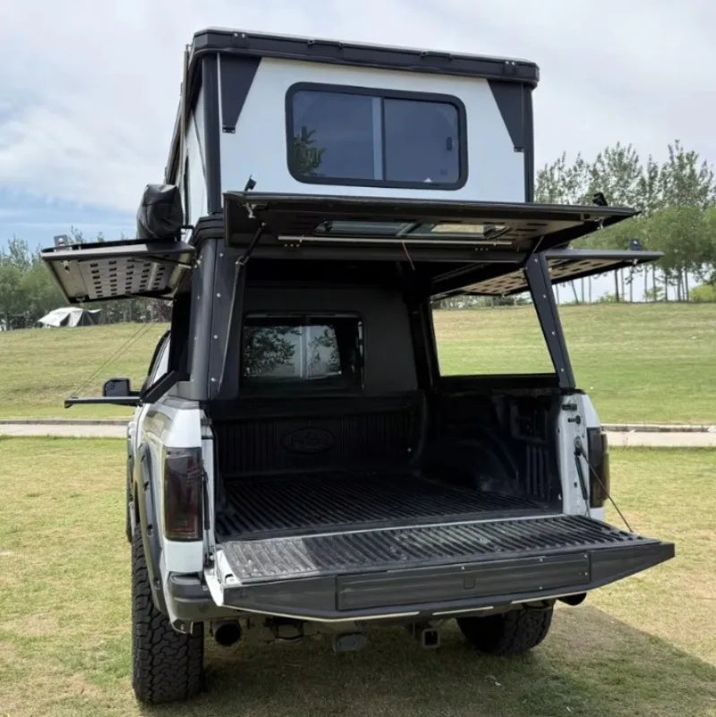 Cabine de Camping para Caminhão, Cabine de Camping Pop-up Totalmente Equipada com Chuveiro, Cozinha, Cama e Armazenamento, Adequada para Passeios e Viagens