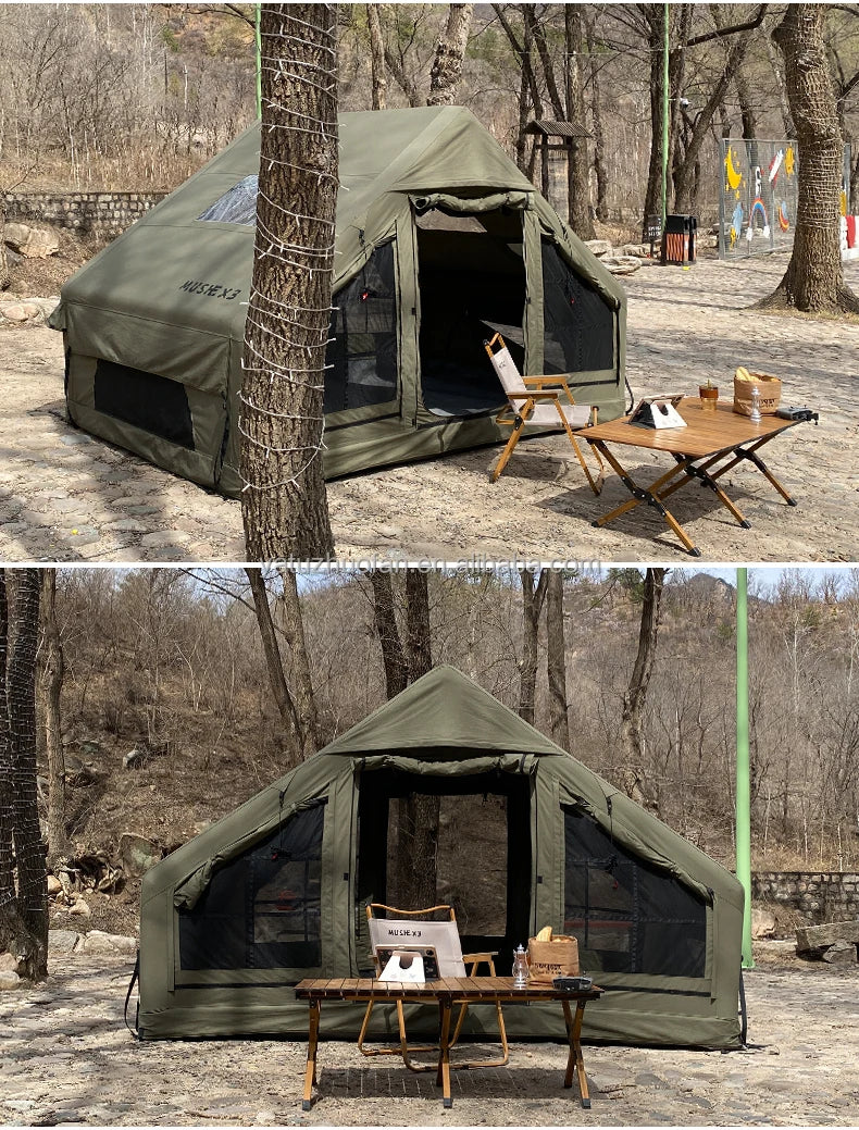 6.4 ㎡   Tenda Inflável Impermeável de Algodão para Glamping, Viagens em Família e Eventos, Hermética com Duas Portas para Acampamento ao Ar Livre