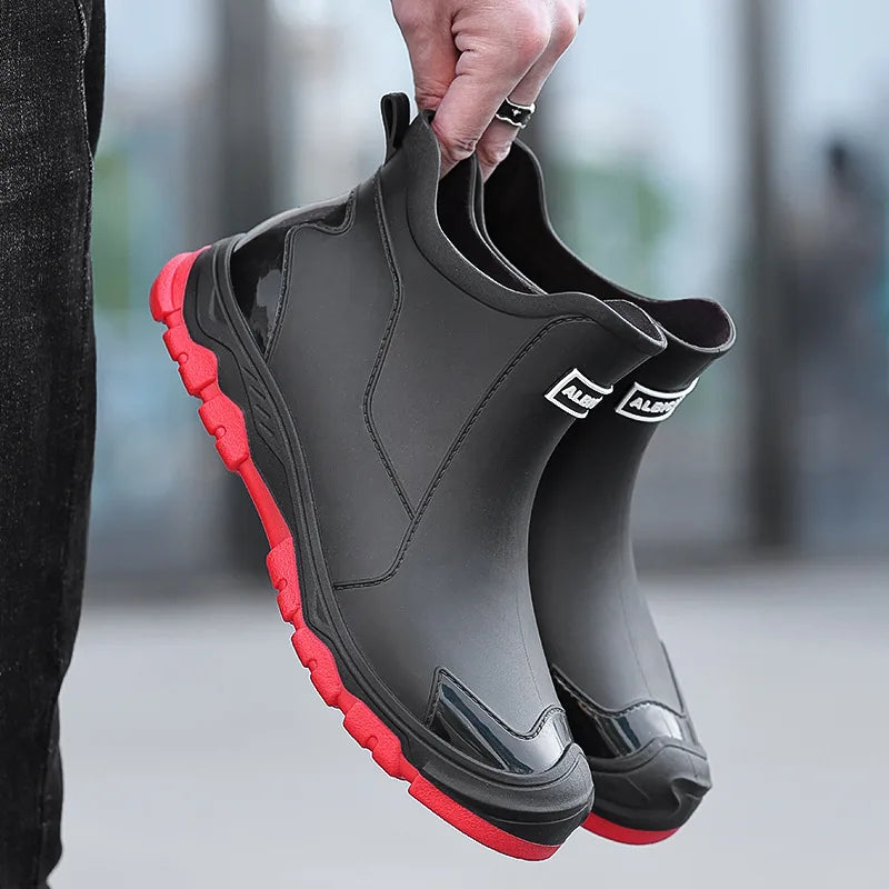 Botas de chuva masculinas botas impermeáveis ao ar livre antiderrapante casual tornozelo botas caminhadas pesca sapatos de água trabalho bota de borracha leve