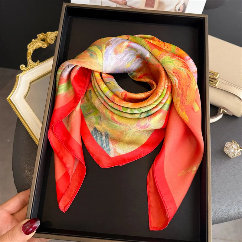 Lenço de Seda Sintética Feminino — Estampado, Elegante e Versátil para Qualquer Look