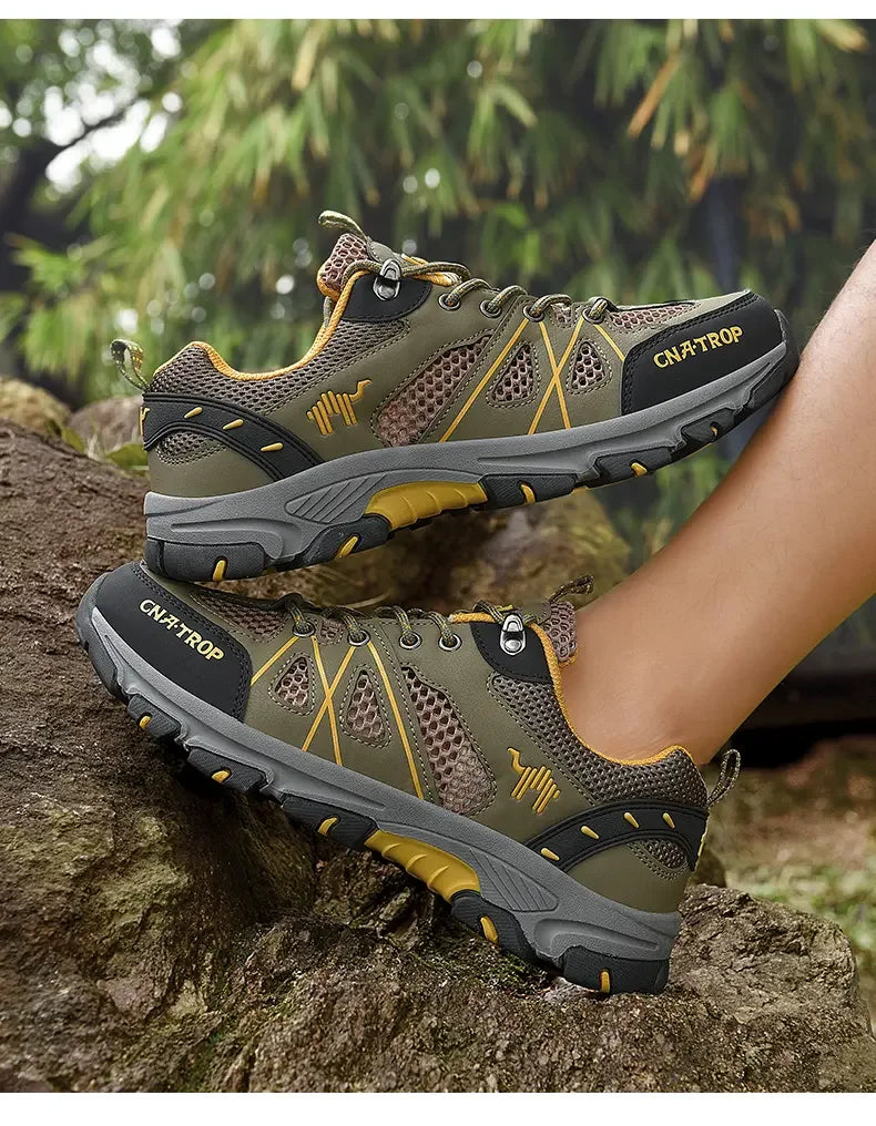 Sapatos de caminhada masculinos malha respirável esportes único sapatos verão ao ar livre resistente ao desgaste caminhadas e caça sapatos esportivos táticos