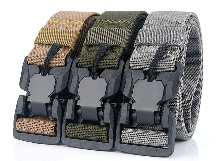 Cinto tático militar masculino, fivela magnética de liberação rápida, exército, caça ao ar livre, multifuncional, lona, cinto de cintura de nylon