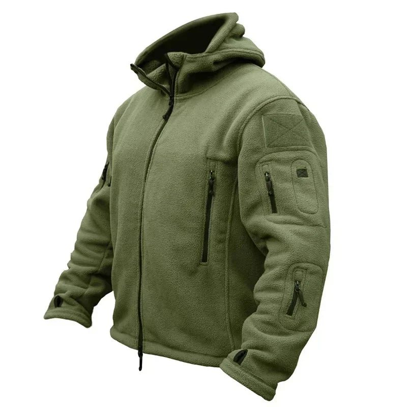 Jaqueta Tática Polar Masculina Robusta — Lã Quente com Capuz para Inverno, Trilha e Uso Casual