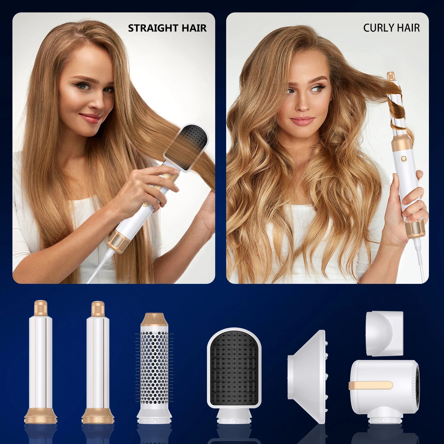 Secador de Cabelo 7 em 1 sem Escova de Alta Velocidade — Iônico com Difusor e Modelador Automático