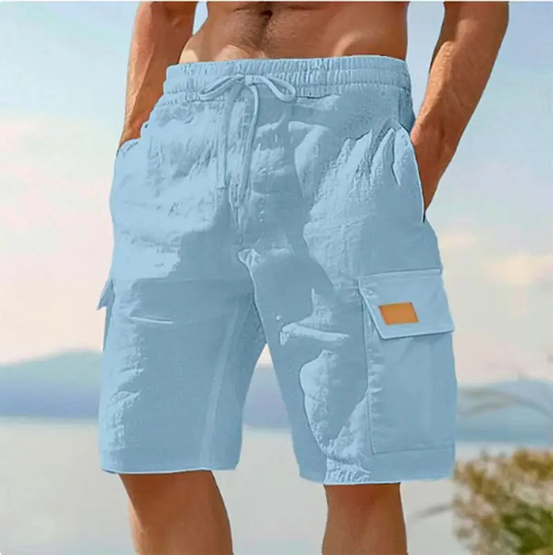 Bermudas Cargo de Secagem Rápida para Homens, Bermudas Táticas com Múltiplos Bolsos, Bermudas Casuais para Atividades ao Ar Livre com Cintura Elástica e Cordão