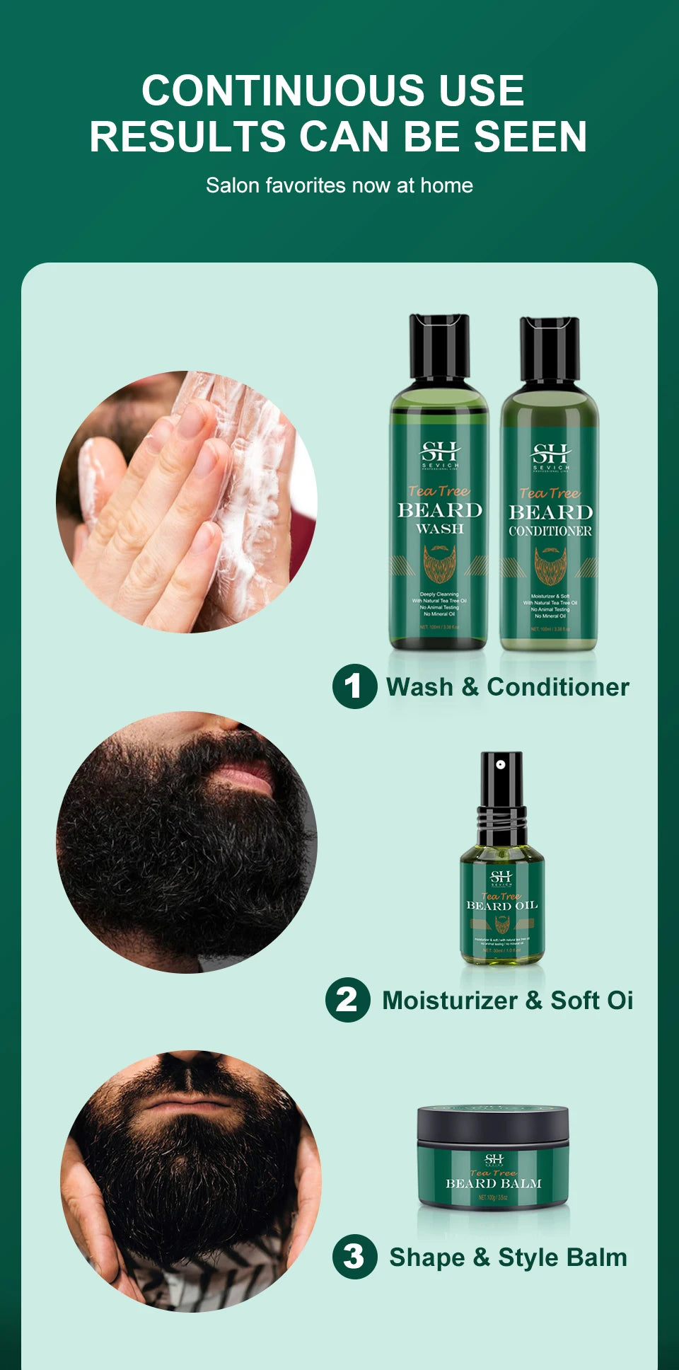 Kit de Crescimento de Barba com Árvore de Chá — Óleo Nutritivo, Hidratante e Anti-Queda Capilar