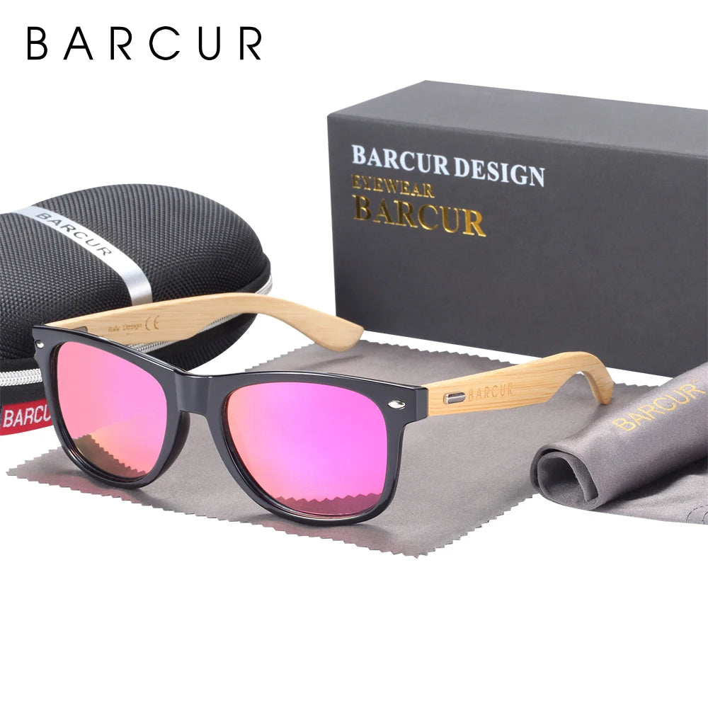 Óculos de sol de bambu polarizado BARCUR Homens Óculos de sol de madeira Mulheres Marca Original Madeira UV400 Oculos De Sol