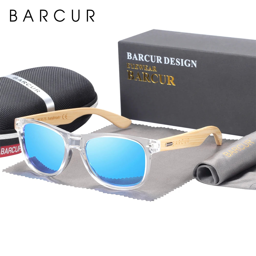 Óculos de sol de bambu polarizado BARCUR Homens Óculos de sol de madeira Mulheres Marca Original Madeira UV400 Oculos De Sol