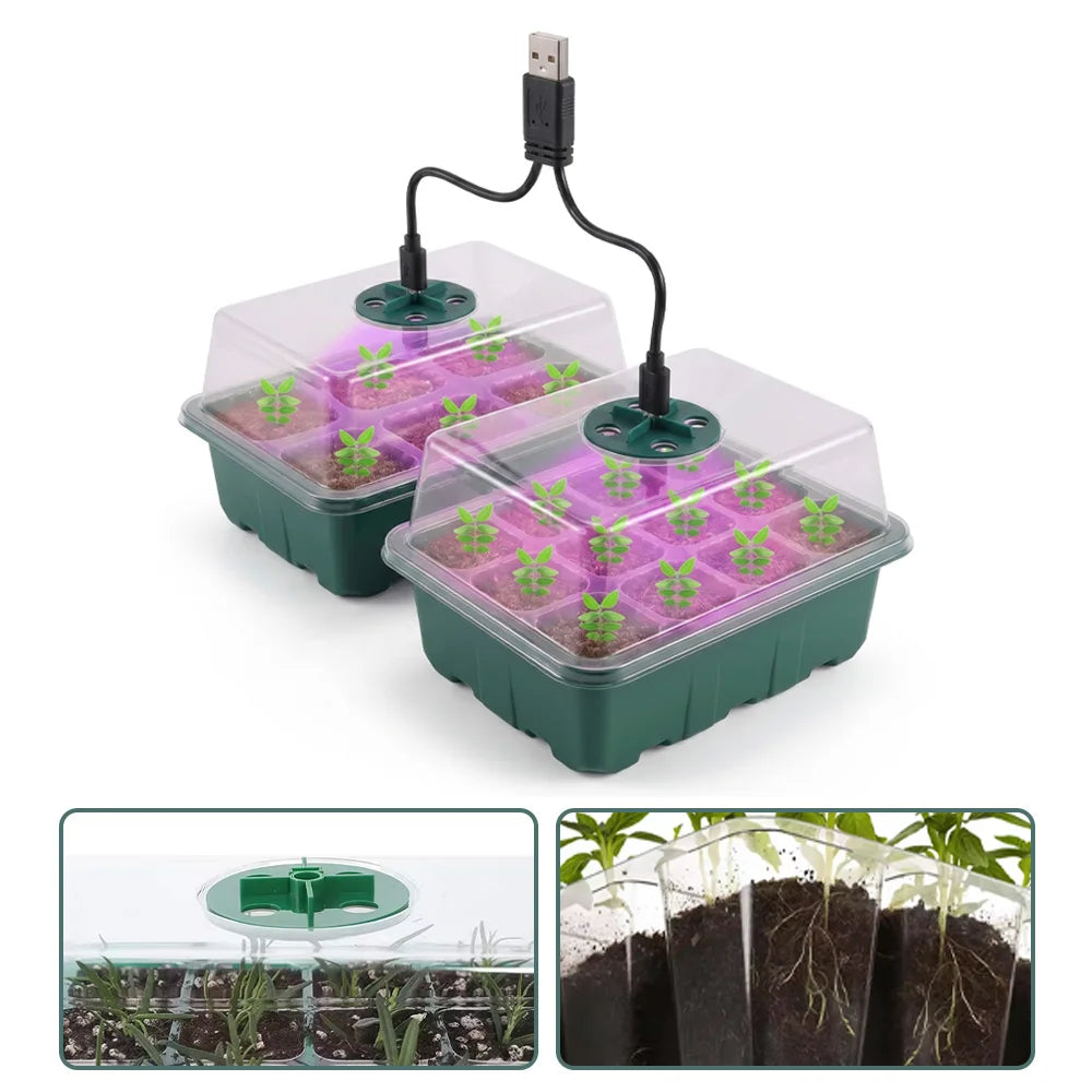Bandeja de Germinação com Luz LED para Cultivo, Vaso de Viveiro, Plantador de Mudas com Ventilação e Umidade Ajustáveis, 6/12/13 Células 1