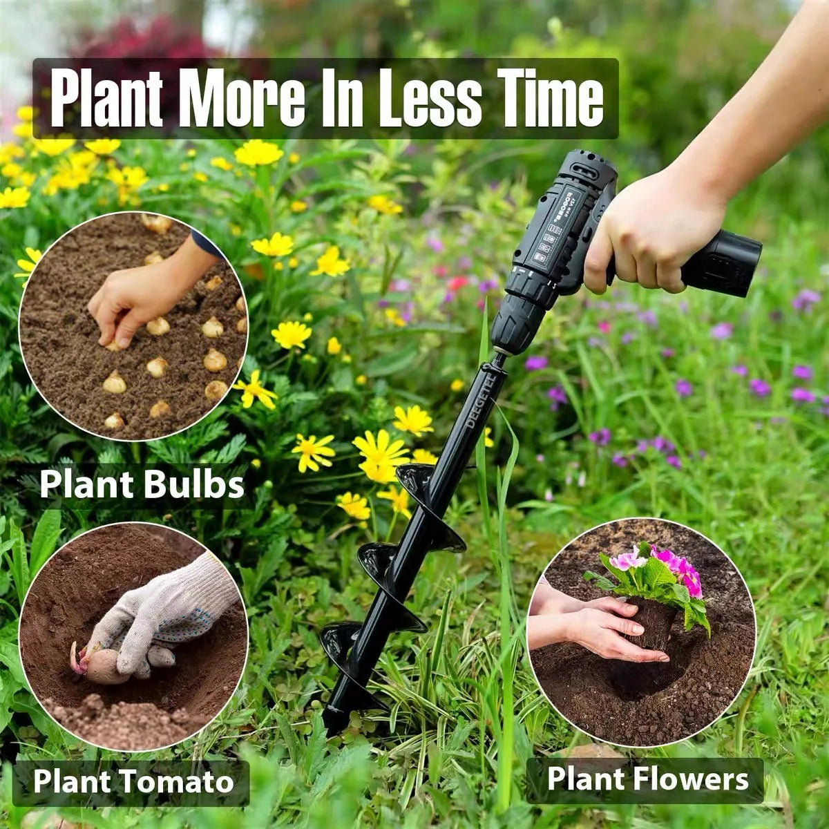 Broca à terra - haste espiral removível - afrouxamento de vegetais de jardim, plantio de solo, ferramentas de transplante de mudas 2
